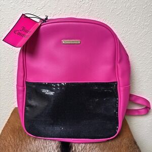 NWT Juicy Couture Pink Faux Leather Black Sequin Backpack Y2K School Travel Loud